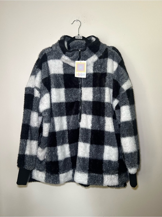 LuLaRoe Sweaters - LuLaRoe Nancy Black and White Buffalo Check Fuzzy Half Zip Sweater